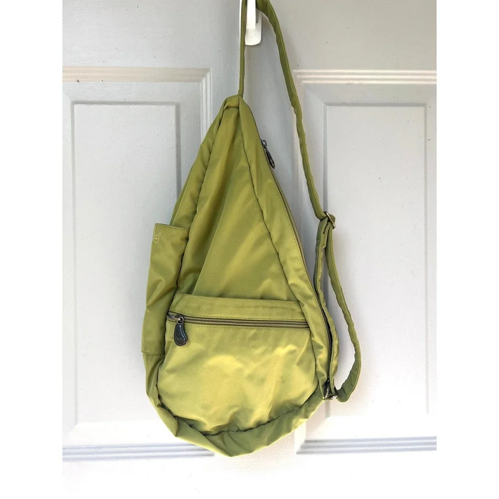 AmeriBag Healthy Back Bag Medium Chartreuse Green Ergonomic Nylon Sling Bag Y2K